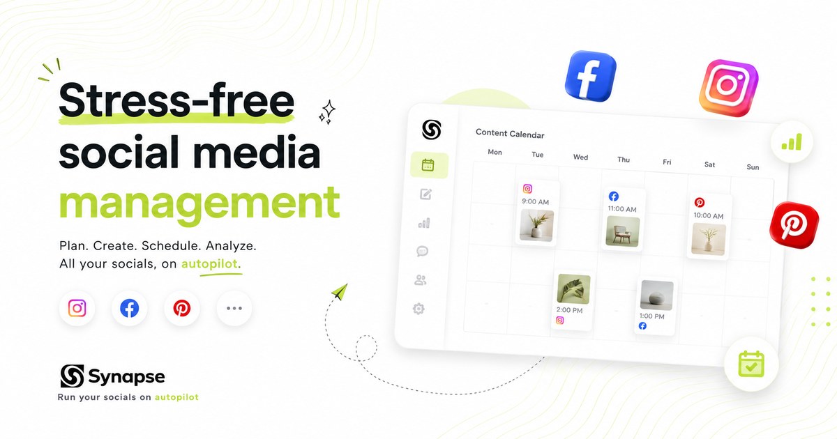 Synapse Automation content calendar scheduling Instagram, Facebook and Pinterest posts
